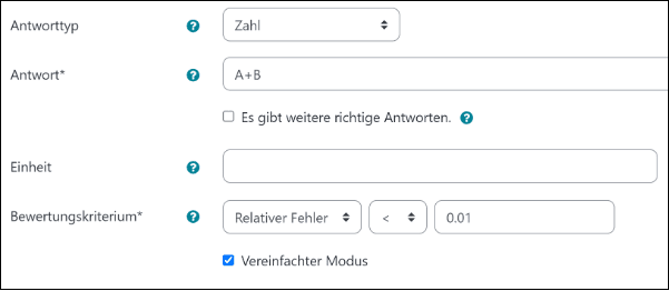 Ausschnitt der Einstellungen von Formulas. Unterer Abschnitt von Teilfrage 1