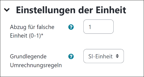 Ausschnitt der Einstellungen von Formulas. Abschnitt Einstellungen der Einheit.