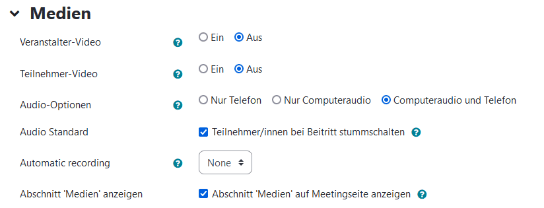 Ausschnitt der Einstellungen 'Medien'.