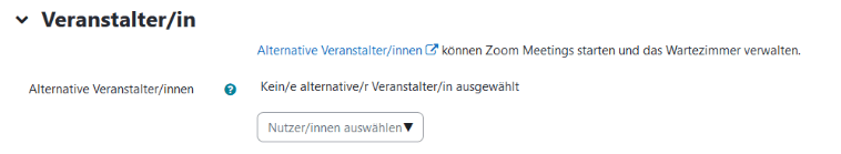 Ausschnitt der Einstellungen 'Veranstalter/in'.