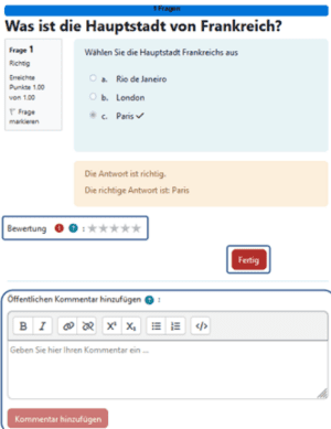 Fragenansicht nach dem Starten eines Quiz.