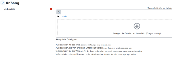 Ausschnitt der Einstellungen zum Hinzufügen eines Podcasts mit angezeigtem Reiter 'Anhang'.