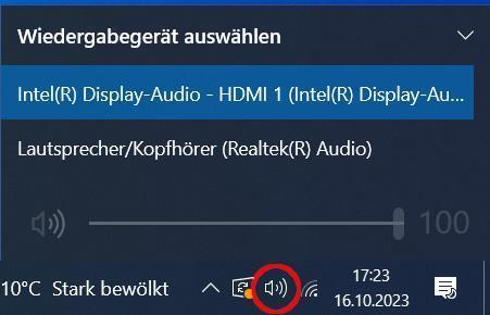Auswahl des Adapters als Audio-Wiedergabegerät in Windows