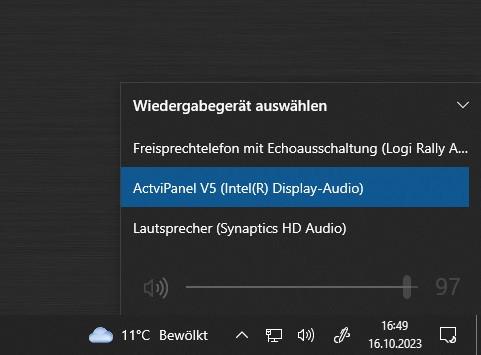 Auswahl "Activpanel" als Wiedergabegerät in Windows