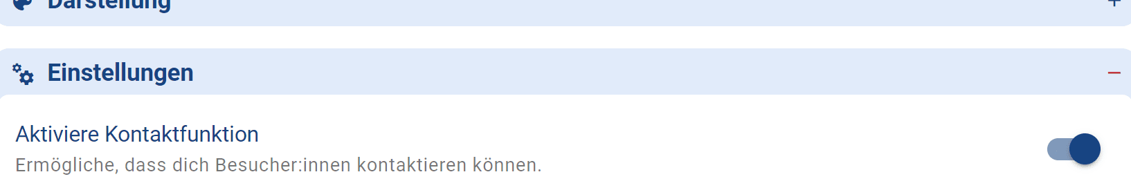 Ausschnitt des Fensters nach Klicken auf das Stiftsymbol mit ausgeklapptem Reiter Einstellungen.