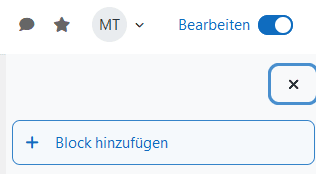 Screenshot des rechten oberen Bereiches der Blockleiste eines Moodle-Kurses mit dem Button "Block hinzufügen".