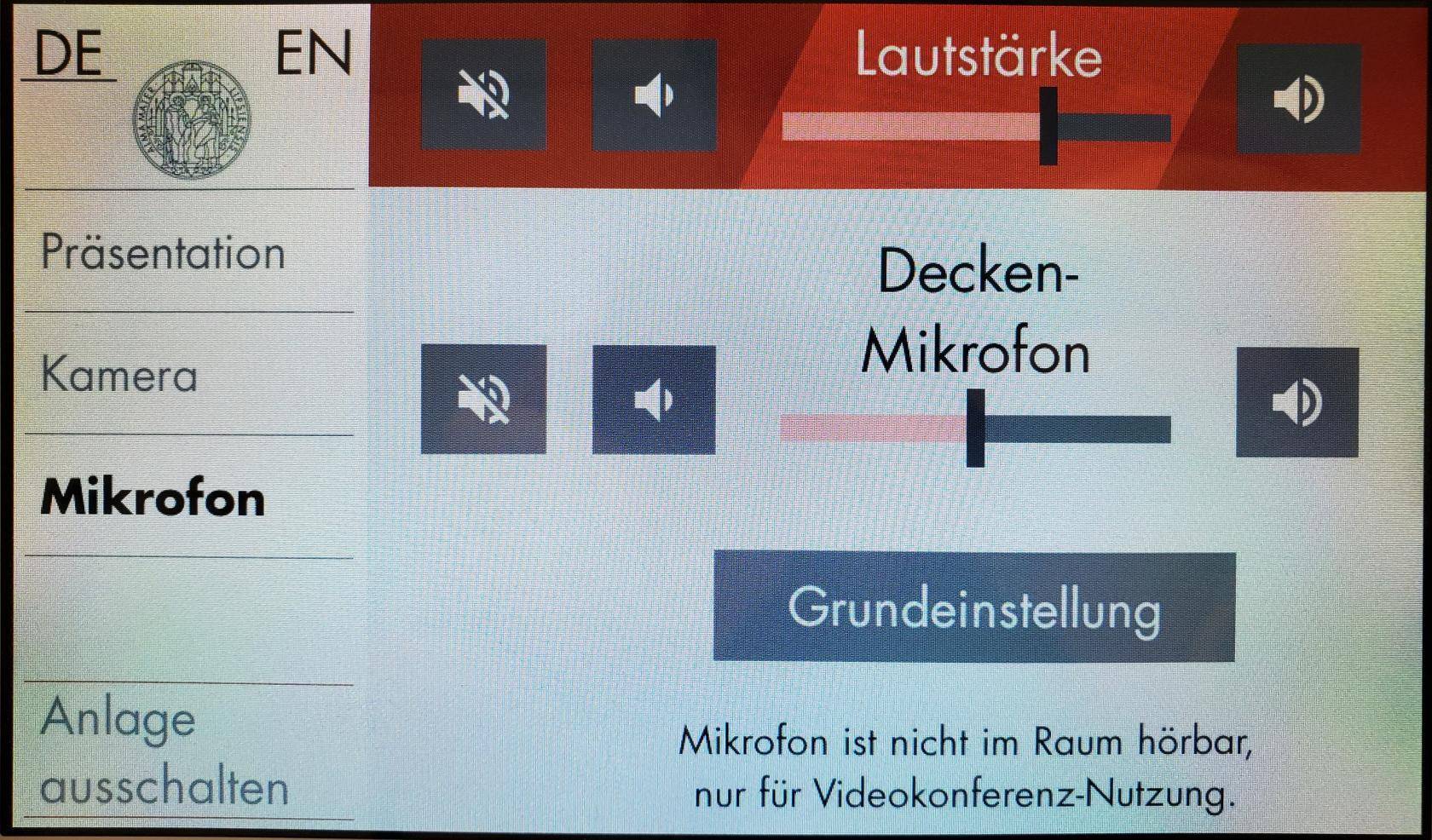 Mikrofonsteuerungs-Menü in der Mediensteuerung