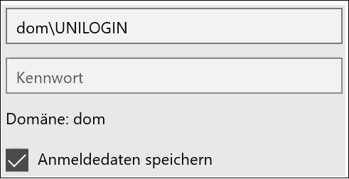 Anmeldefeld mit Uni-Login und Kennwort sowie mit Kontrollhäkchen "Anmeldedaten speichern"