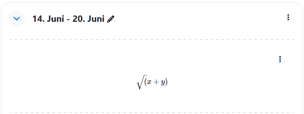 Screenshots eines Kursbereiches mit einem Text- und Medienfeld in dem die Wurzel aus (x+y) grafisch dargestellt ist.