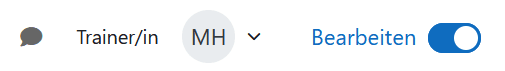 Screenshot des oberen rechten Bereichs eines Moodle-Fensters neben dem Button zum öffnen der Profilinformationen ist der Button "Bearbeiten" als aktiviert gekennzeichnet.