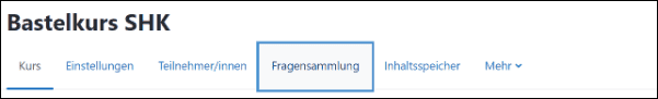 Registerkarten im Model Kurs mit blau markierten Bereich „Fragensammlung“