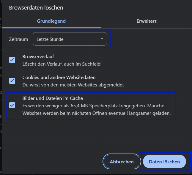 Browserdaten auswählen und Löschen