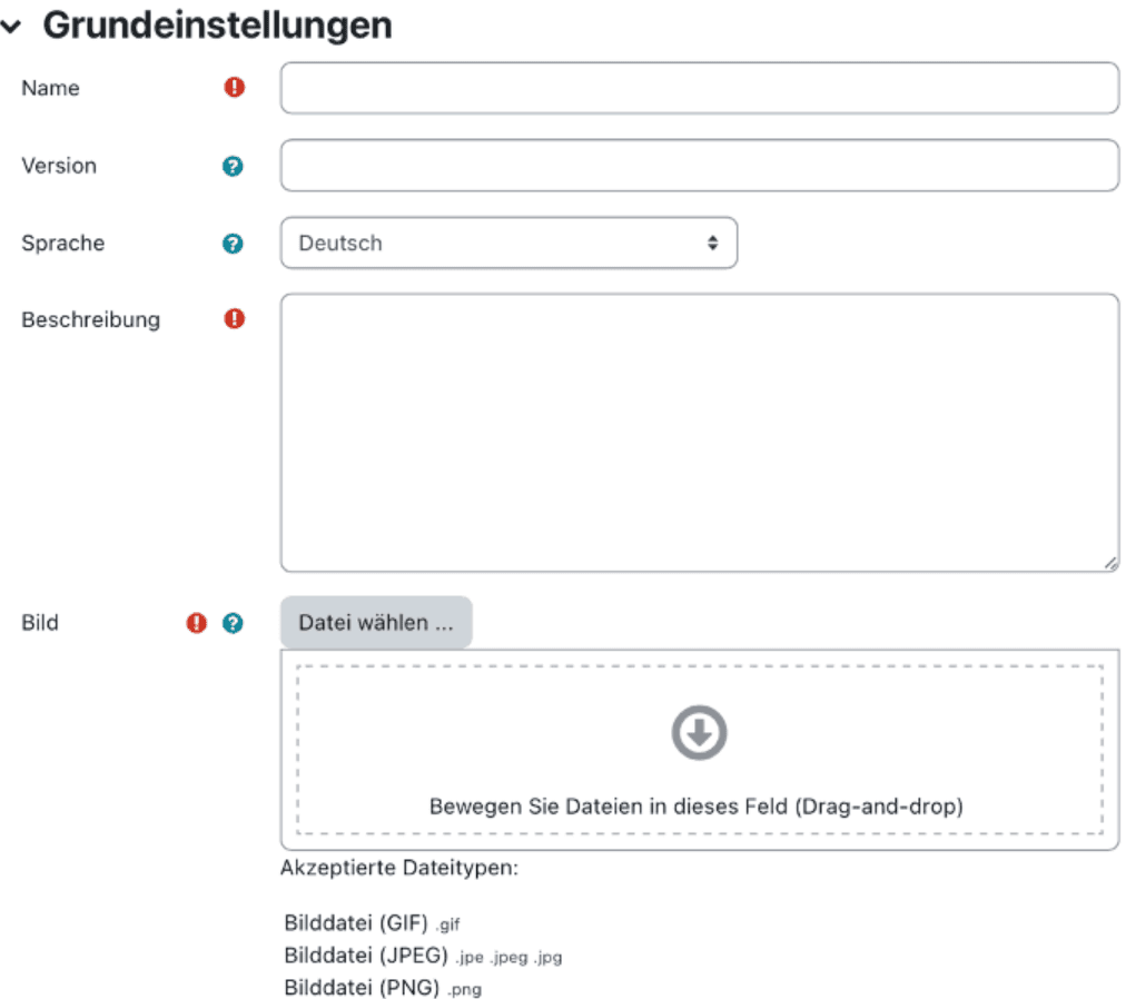 Oberer Teil der Grundeinstellungen für Badges.