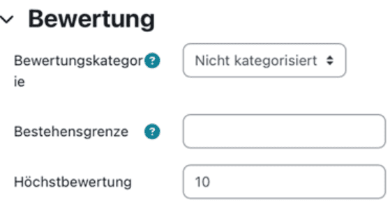 Einstellungsreiter 'Bewertung'.