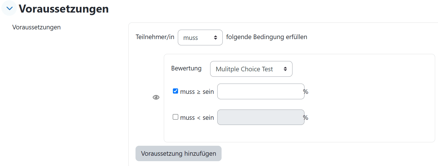 Einstellungsreiter 'Voraussetzungen'.