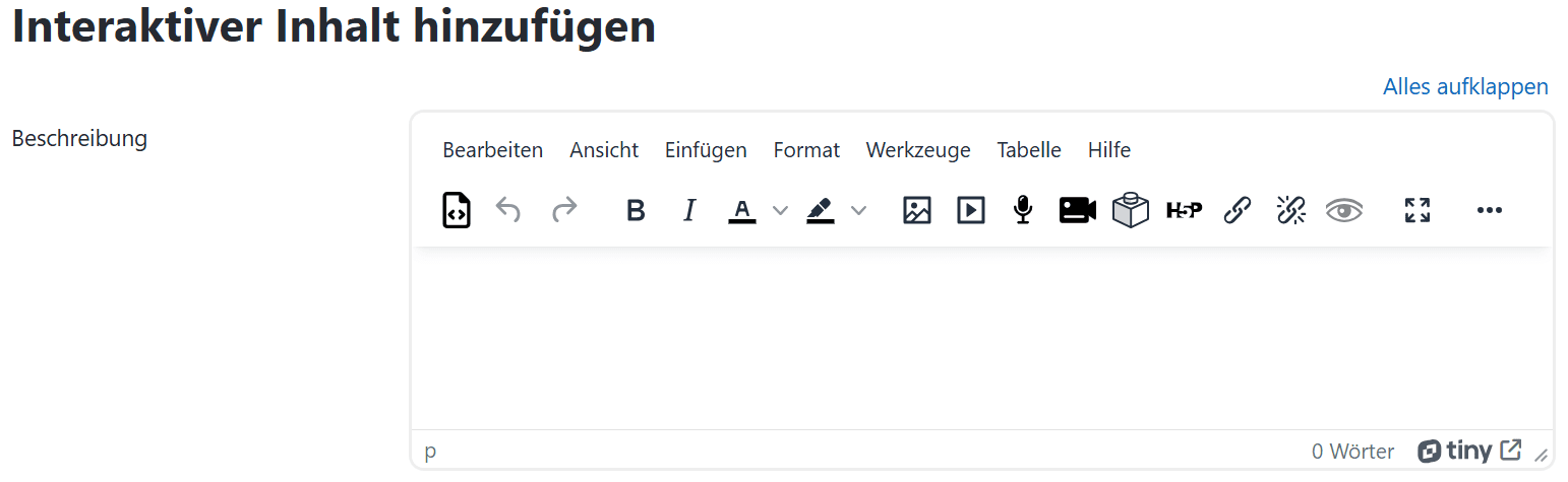 Ausschnitt der Einstellungsmöglichkeiten mit Feld für eine Beschreibung.