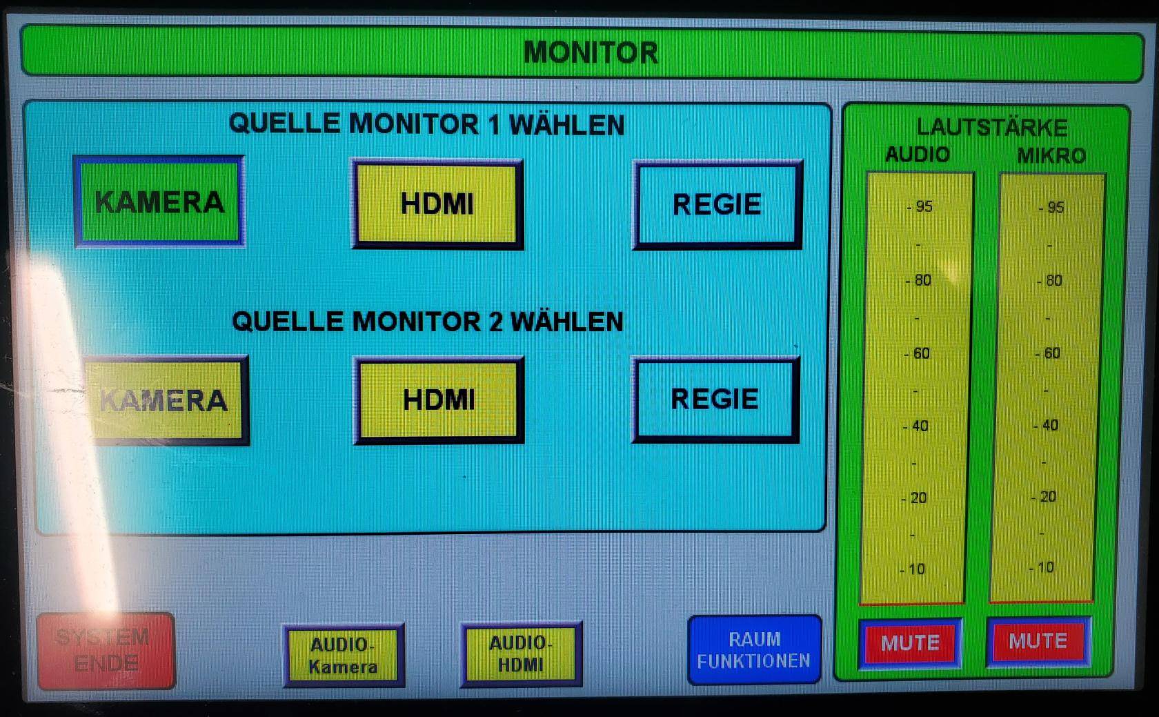 Menü zum Auswählen der Quellen für Monitor (Display) 1 und 2