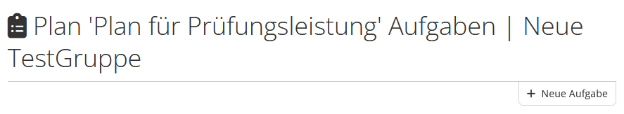 Screenshot eines geöffneten Plans einer Gruppe. Der Button "+ Neue Aufgabe rechts unter dem Titel.