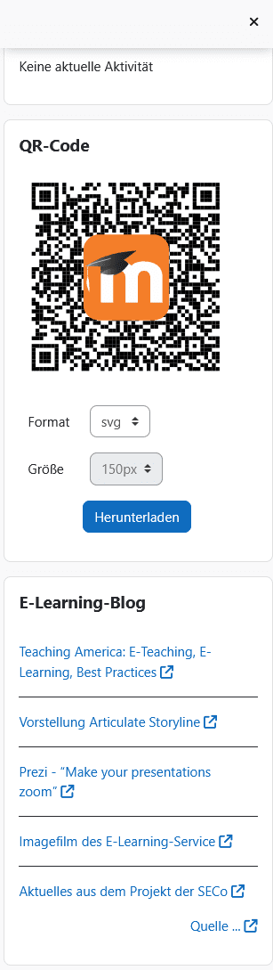 Screenshot der Blockleiste in Moodle mit dem Blöcken "QR-Code" und "Blog".