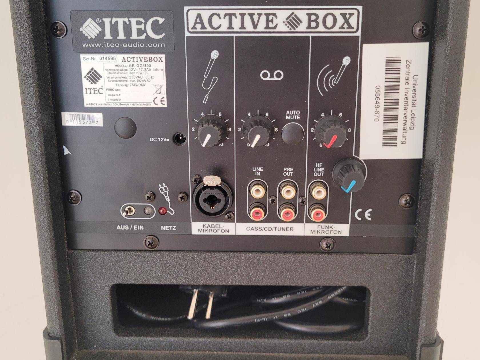 Rückseite ITEC ACTIVE BOX mit allen Anschlussmöglichkeiten