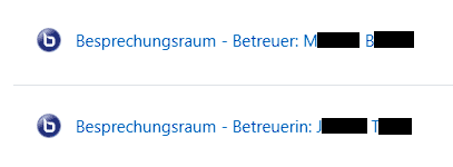 Liste mit zwei BigBlueButton-Besprechungsräumen