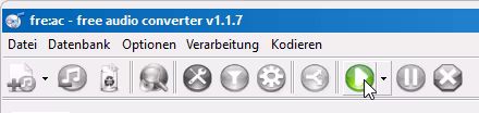 Icon-Leiste, Mauszeiger ist über Play-Button, welcher grün eingefärbt ist