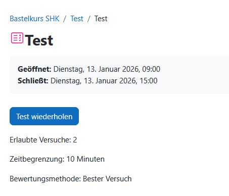 Screenshot der Ansicht eines Test von Nutzenden mit der Option "Test wiederholen".