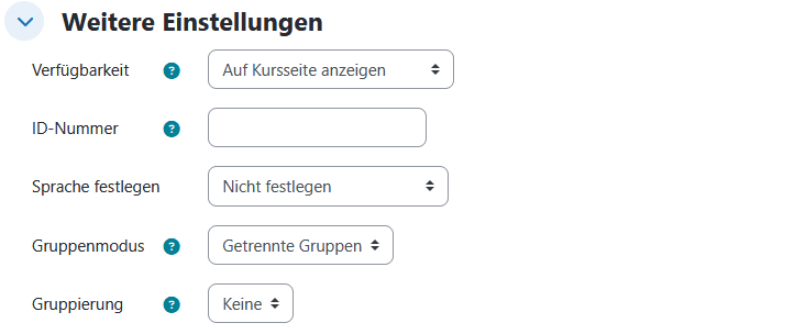 Screenshot des Abschnittes "Weitere Einstellungen" in den Einstellungen einer Befragungsaktivität.