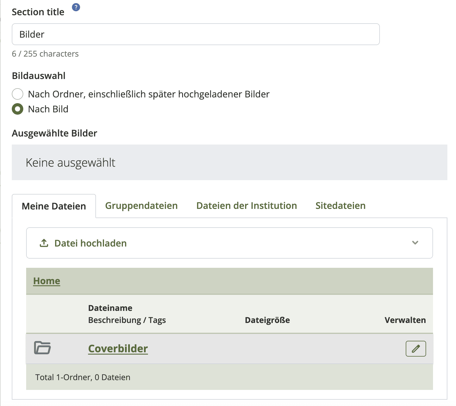 Bildschirmfoto der Seite "Bildeinstellungen".