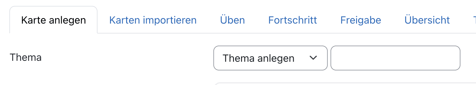 Bildschirmfoto des Bereichs "Karte anlegen" mit ausgewähltem Punkt "Thema anlegen"  und neuem Feld.