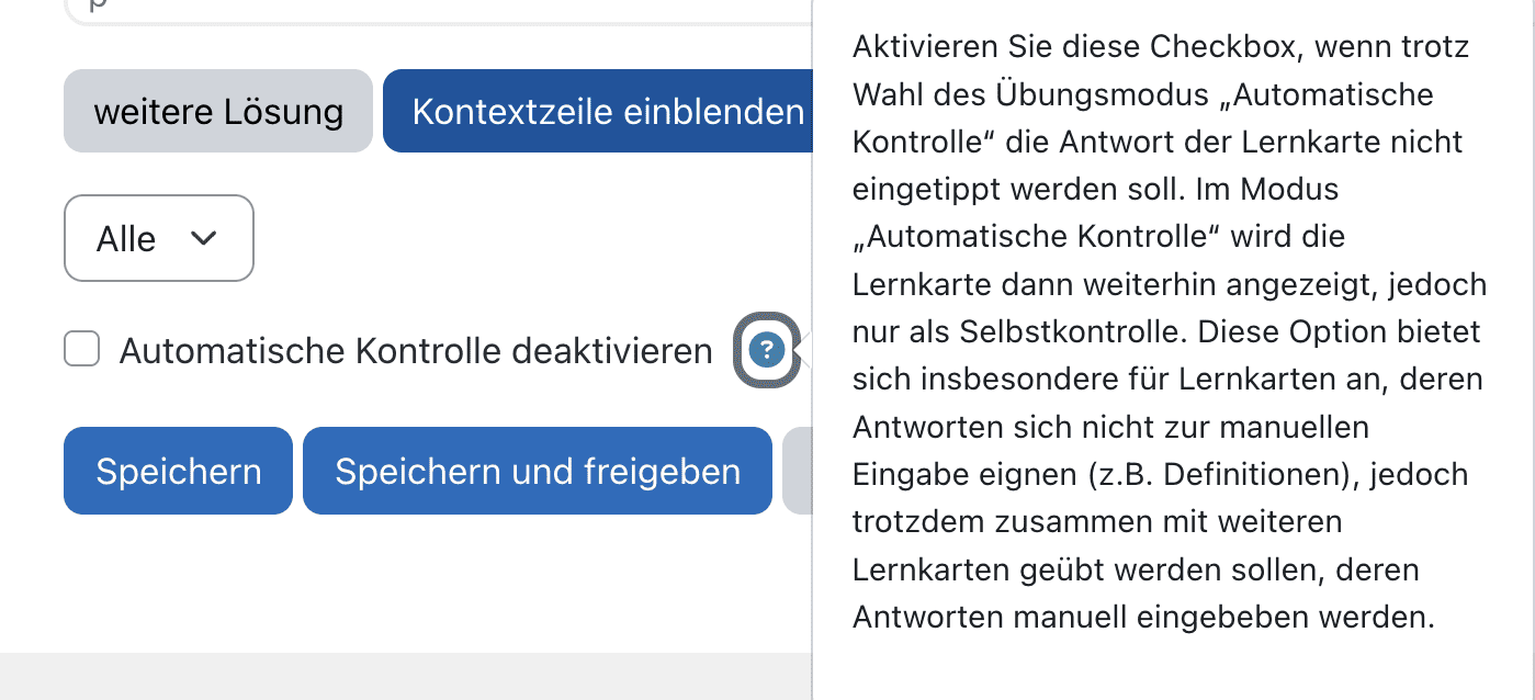 Bildschirmfoto der Checkbox "Automatische Kontrolle" mit Hinweis (im Text beschrieben).