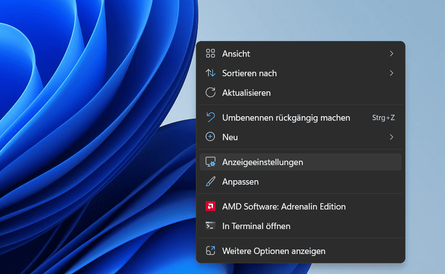 Screenshot: Windows-Dialogfenster nach Rechtsklick auf Desktop